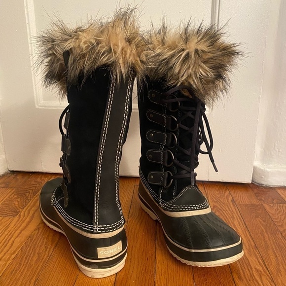 Sorel Joan of Arctic Snow Boots Black Faux Fur Size 11 - Picture 8 of 11